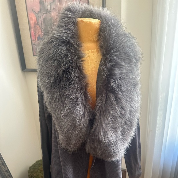 New! Lush Gray Faux Fur Ribbed Cardigan Sweater S - Picture 1 of 7